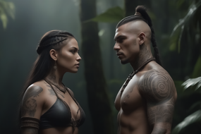 雾气森森丛林纹身情侣写真图片